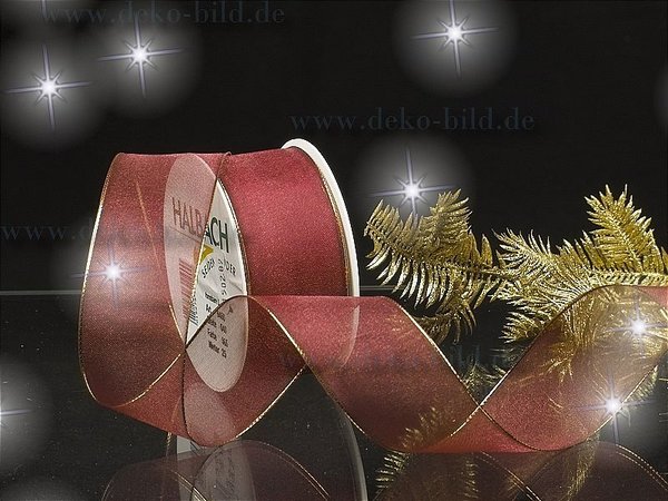 Weihnachtsorganza - 40mm - 25m - weinrot-gold - mD