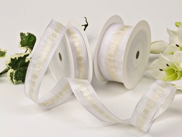 Hochzeitsband - 25mm - 20m - weiß-creme
