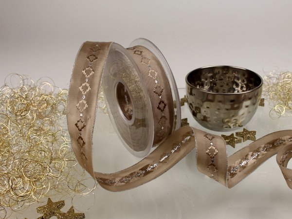 Weihnachtsband mit Rauten und eingewebten Silberfaden SONDERPREIS
