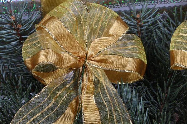 Weihnachtsschleife goldgelb-gold 40 mm mit Drahtkante 20 Stck.