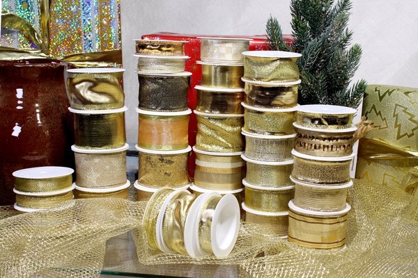 Super-Weihnachtsbänder-Set - 35 Bänder x 2 Meter - gold Töne